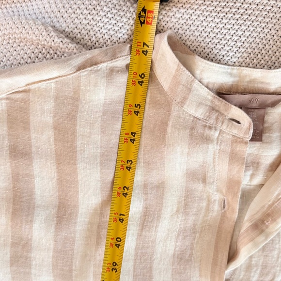 H&M Beige Striped Linen Shirtdress Maxi Dress Button Up Shirt Dress - Picture 13 of 13